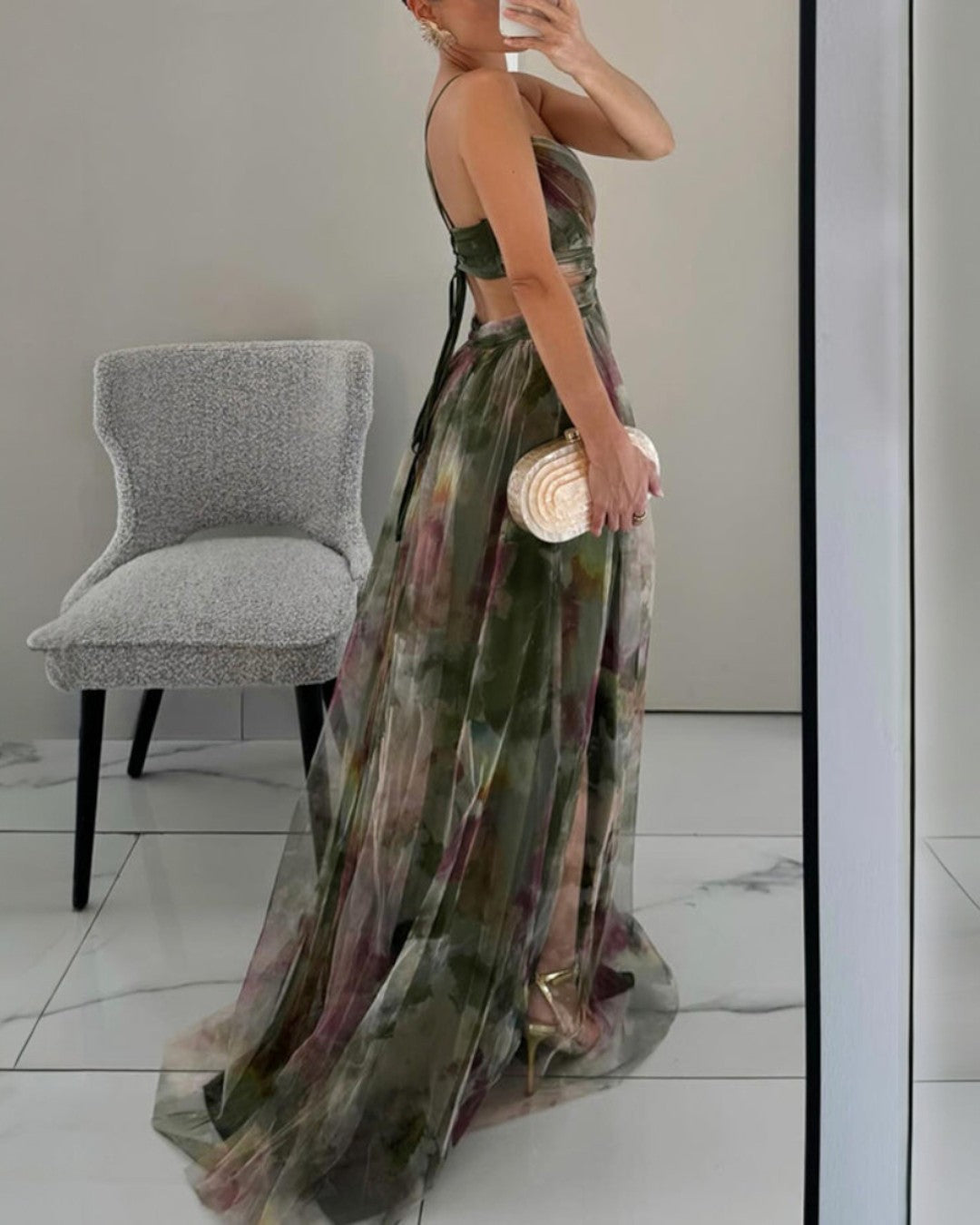 Éléonore | Vestido Longo Floral em Tecido Fluido