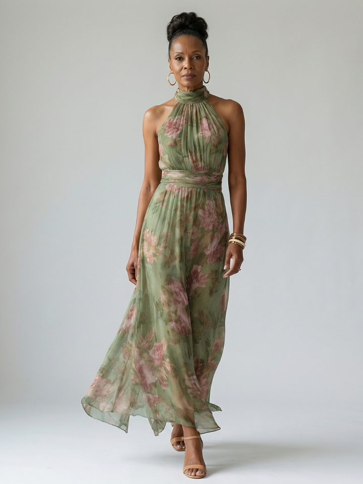Vestido midi com decote em halter