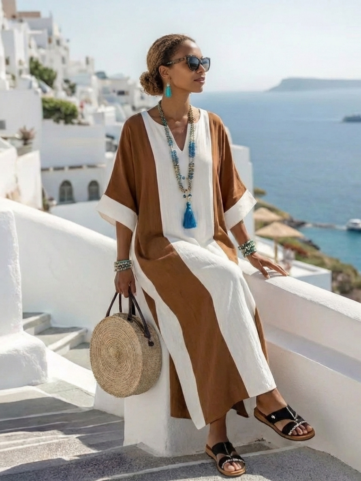 Sarah | Maxi Robe Casual de Mangas Curtas em Duas Cores