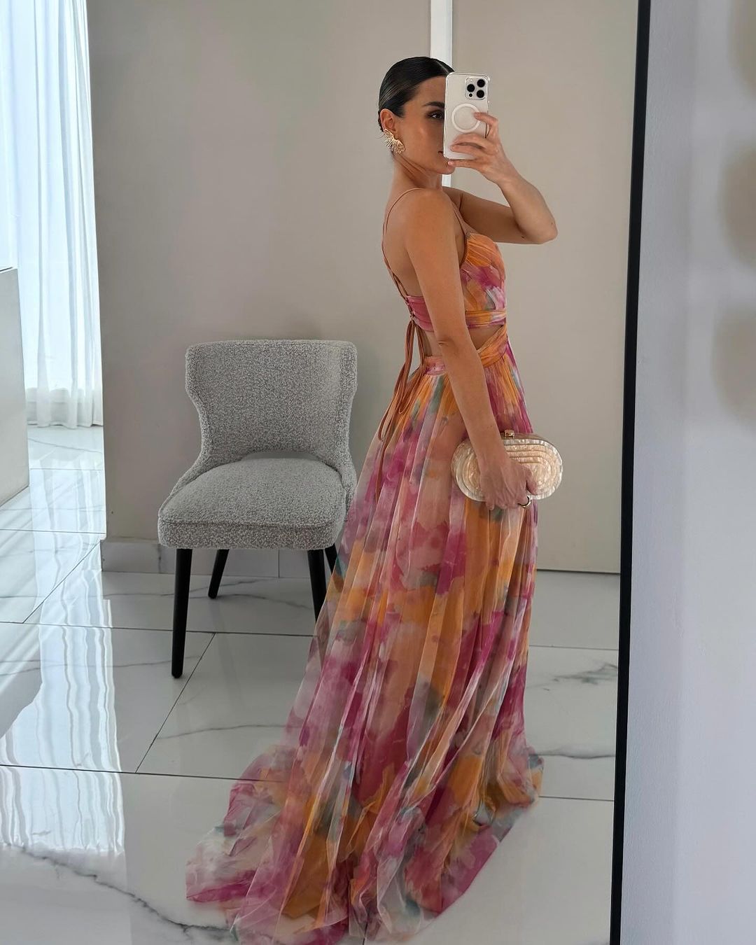 Éléonore | Vestido Longo Floral em Tecido Fluido