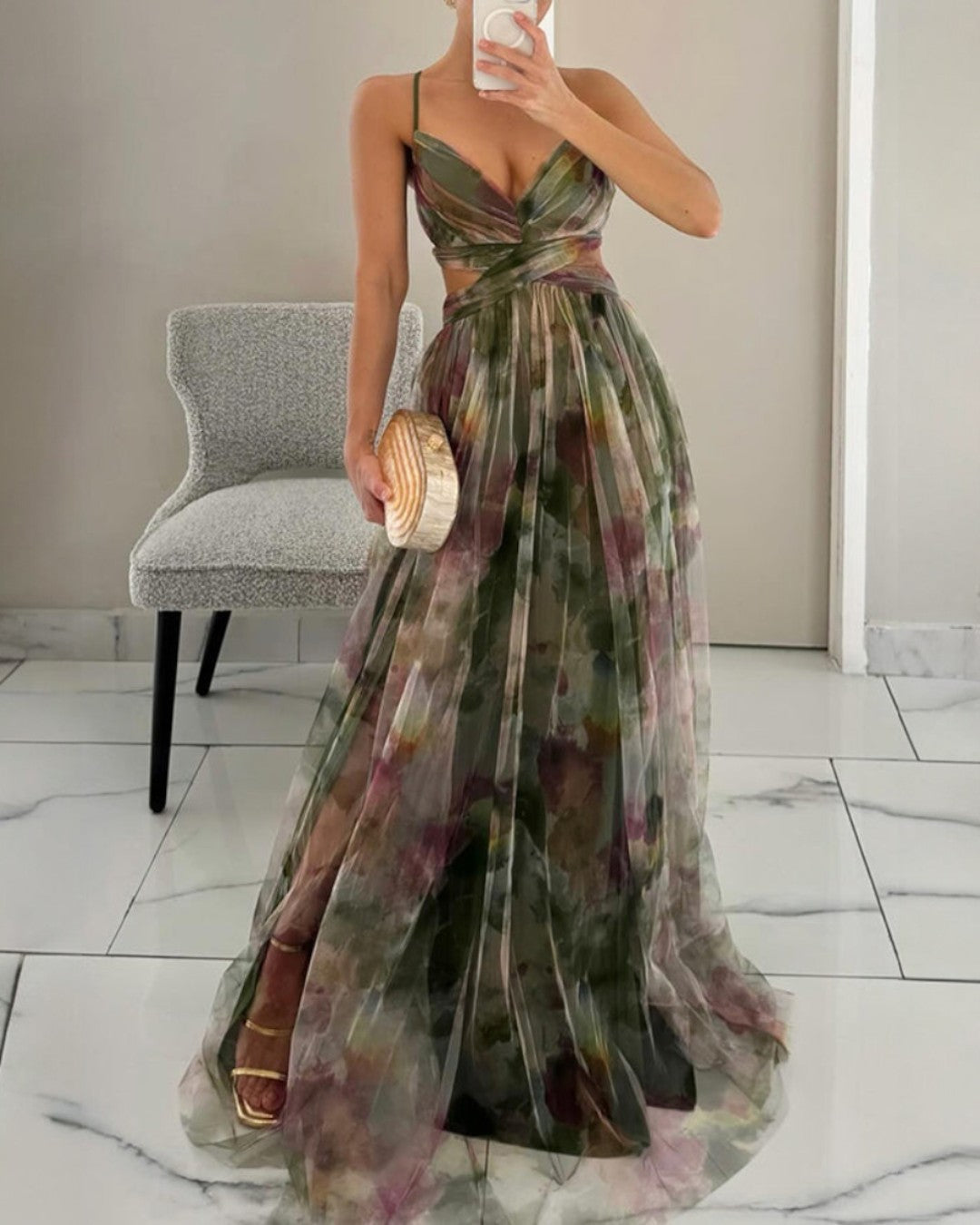 Éléonore | Vestido Longo Floral em Tecido Fluido