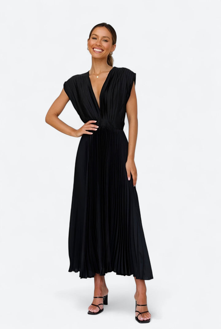 Selina | Vestido Sem Mangas com Pregas e Zíper