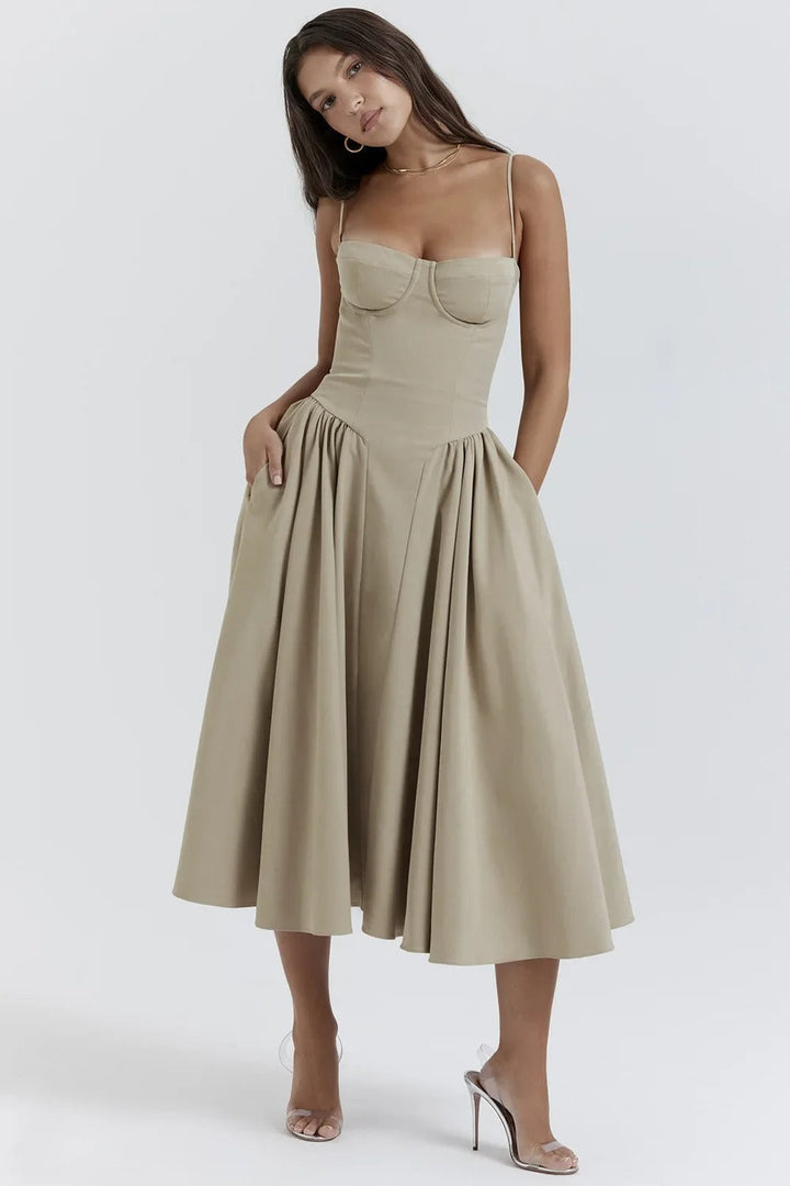 Sigrid | Midi Length Sleeveless Bustier Dress