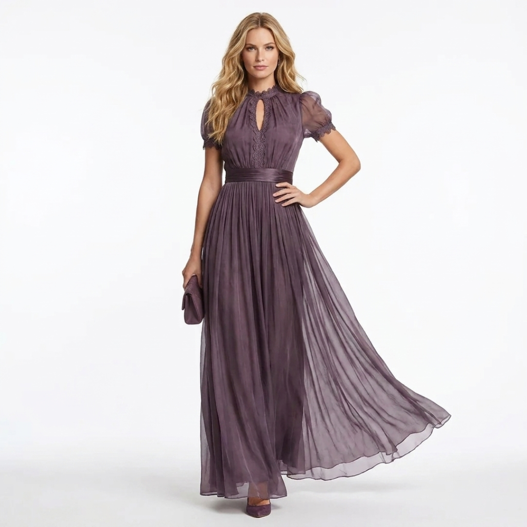 Vestido longo de chiffon com decote em formato de lágrima