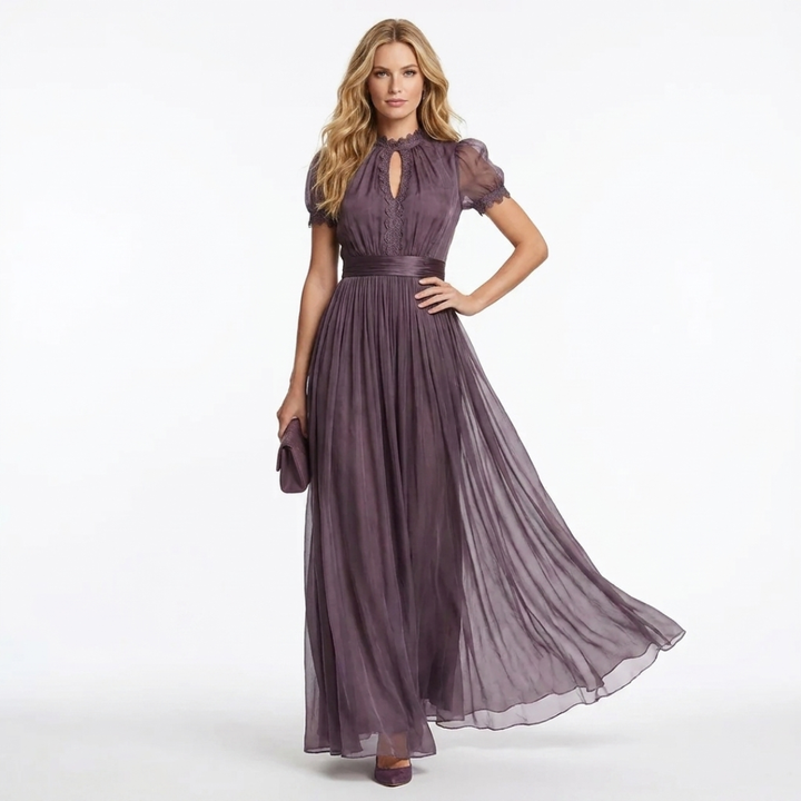 Vestido longo de chiffon com decote em formato de lágrima