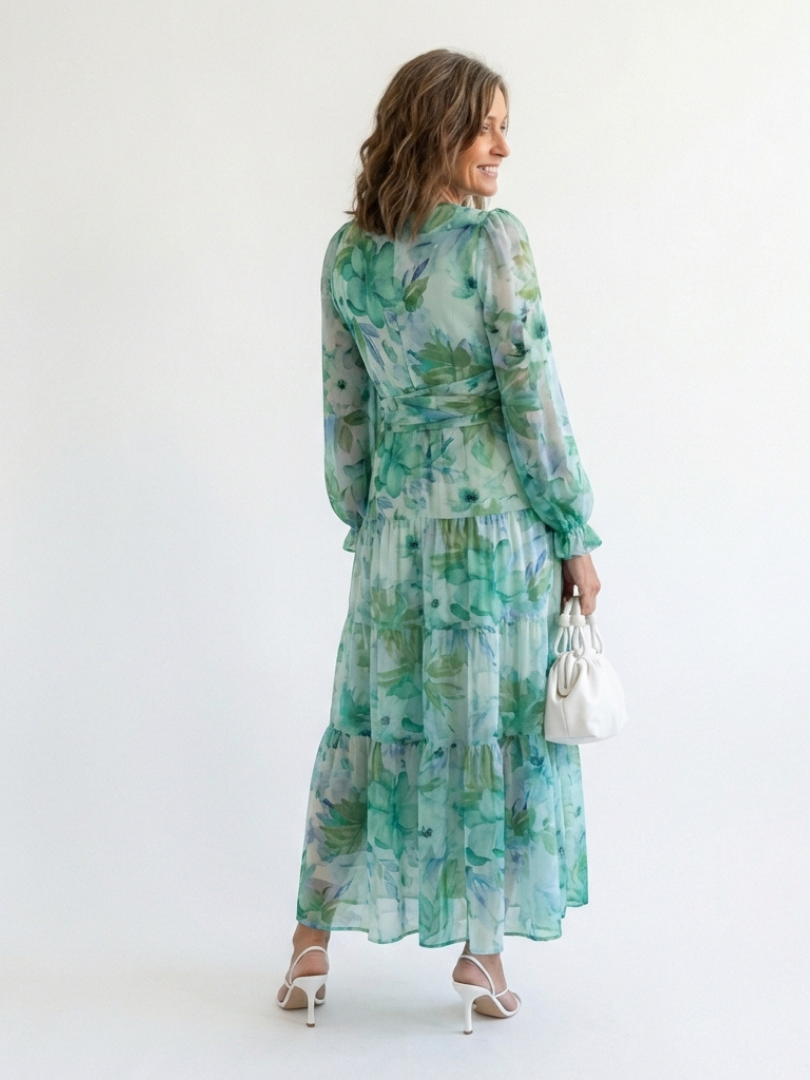Camille | Vestido Maxi Florido com Mangas Longas