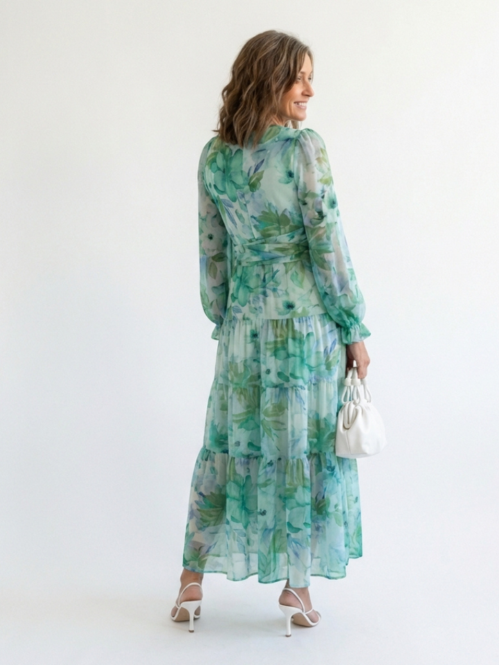 Camille | Vestido Maxi Florido com Mangas Longas