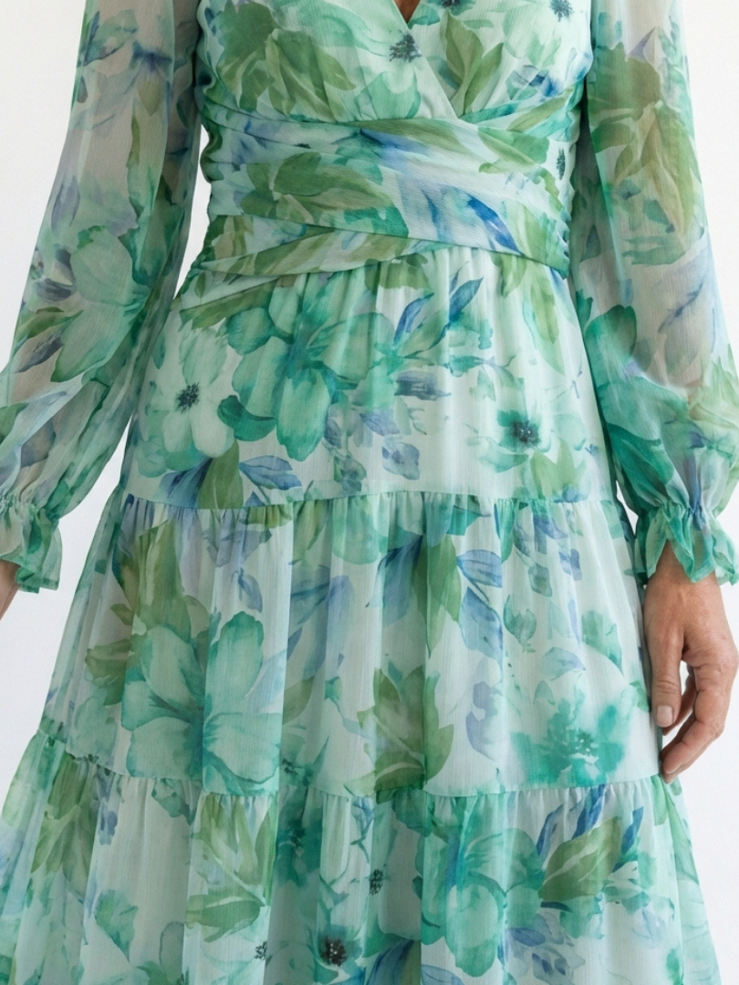 Camille | Vestido Maxi Florido com Mangas Longas