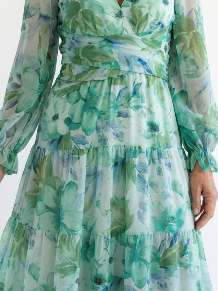 Camille | Vestido Maxi Florido com Mangas Longas