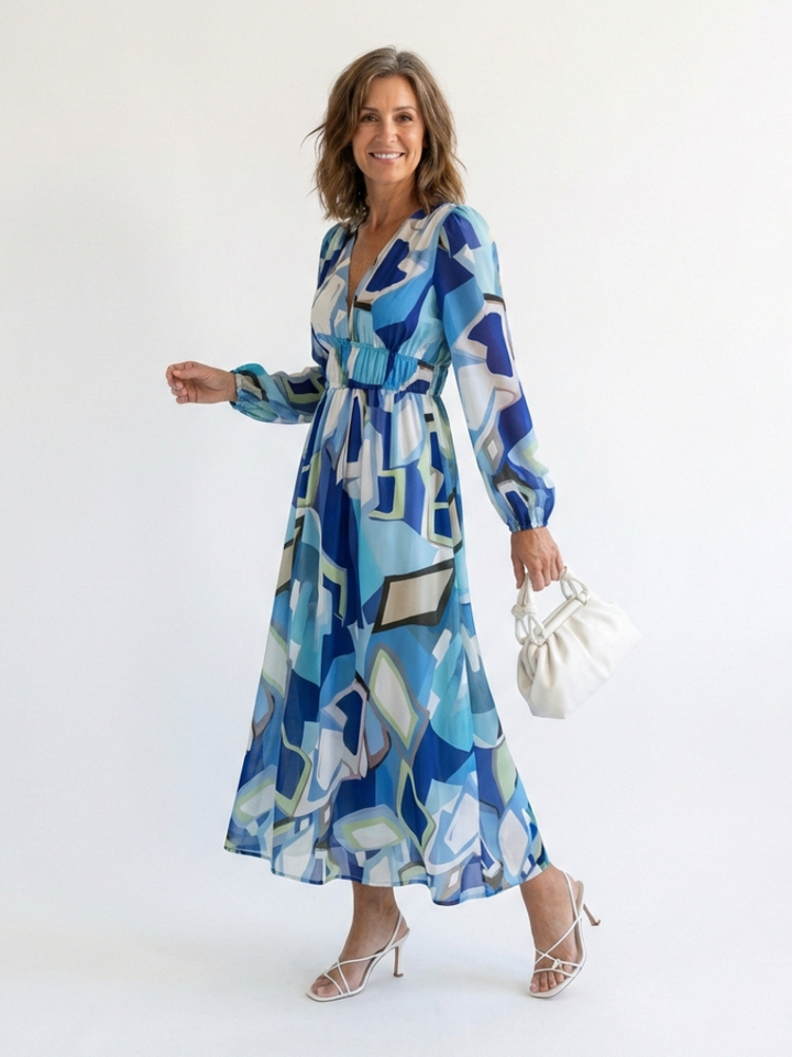 Camille | Vestido Maxi Florido com Mangas Longas