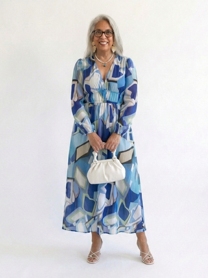 Camille | Vestido Maxi Florido com Mangas Longas