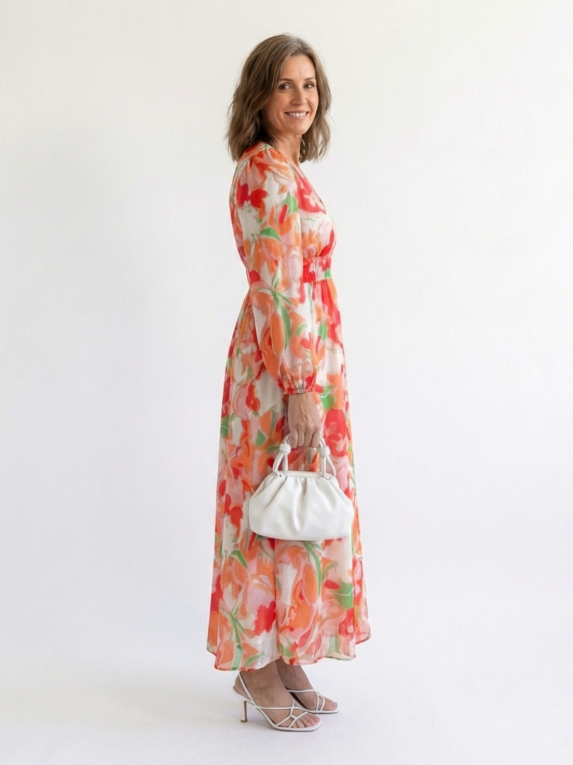 Camille | Vestido Maxi Florido com Mangas Longas