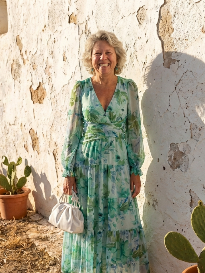 Camille | Vestido Maxi Florido com Mangas Longas