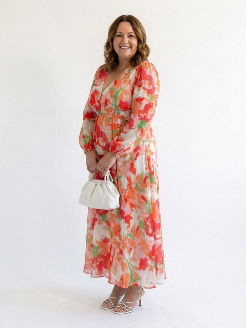 Camille | Vestido Maxi Florido com Mangas Longas