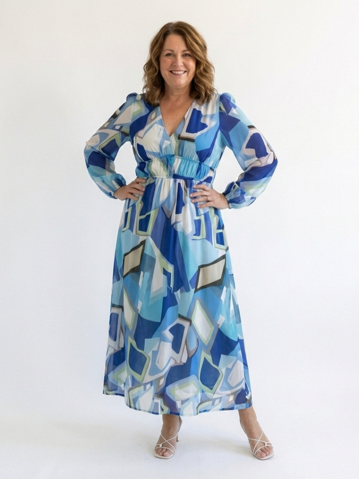 Camille | Vestido Maxi Florido com Mangas Longas