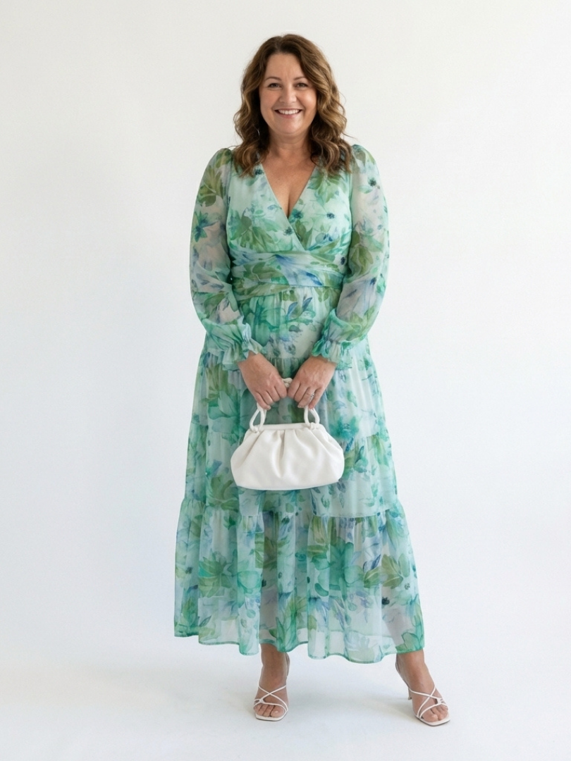 Camille | Vestido Maxi Florido com Mangas Longas