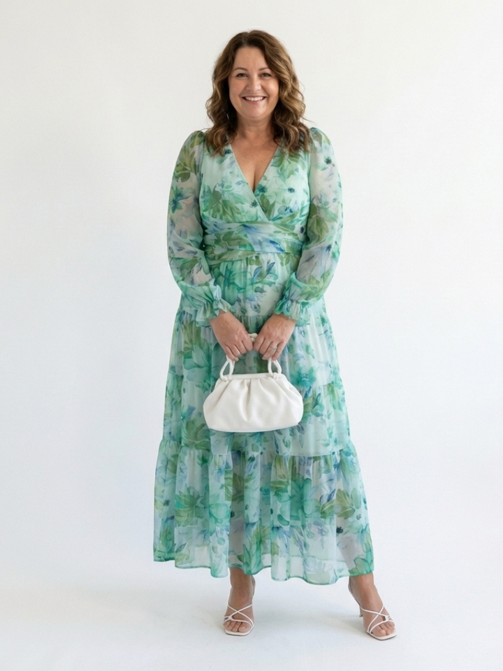 Camille | Vestido Maxi Florido com Mangas Longas