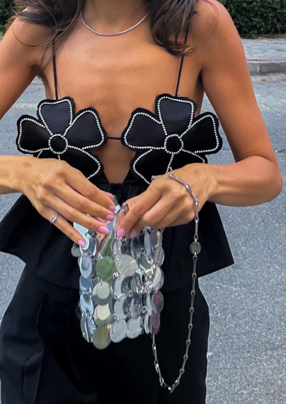 Floral Black Crop Top