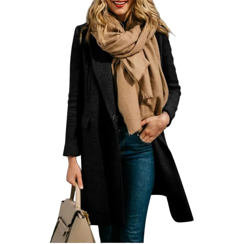 Trench Coat de Outono Feminino – Confortável Mistura de Lã para Estilosas Camadas