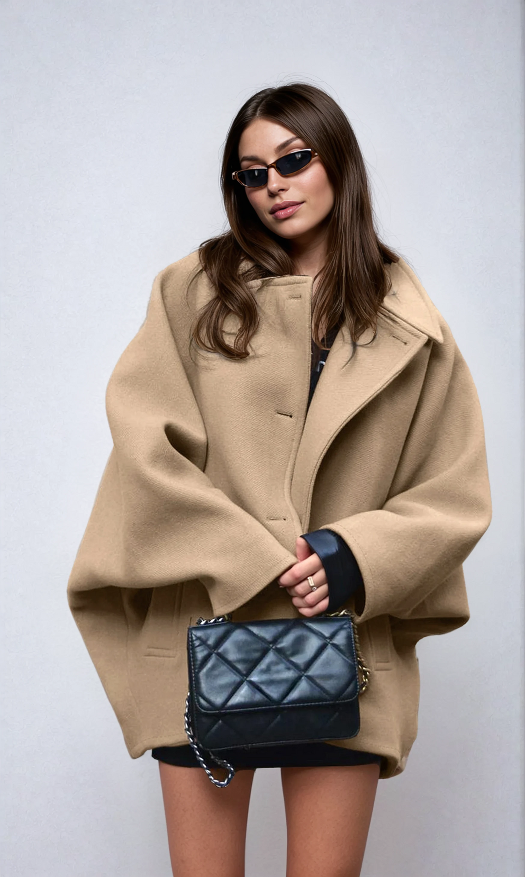 Casaco Oversized de Lã com Fecho de Botão