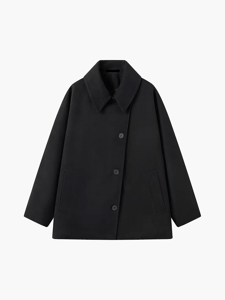 Casaco Oversized de Lã com Fecho de Botão