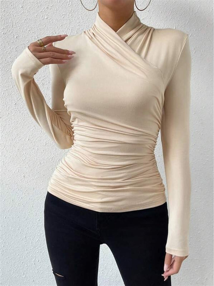 Camiseta de Manga Longa Cruzada com Drapê