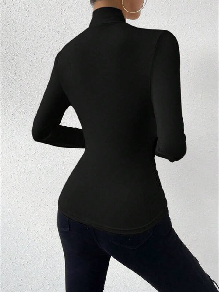 Camiseta de Manga Longa Cruzada com Drapê