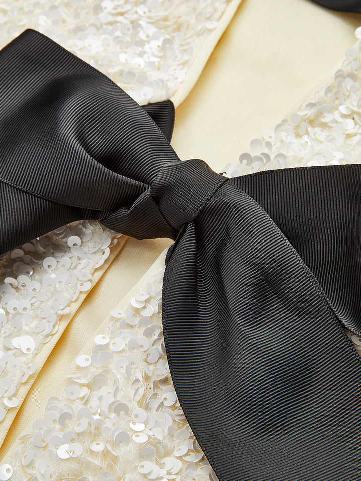 Textured Sequin Jacket with Velvet Bow Detail
