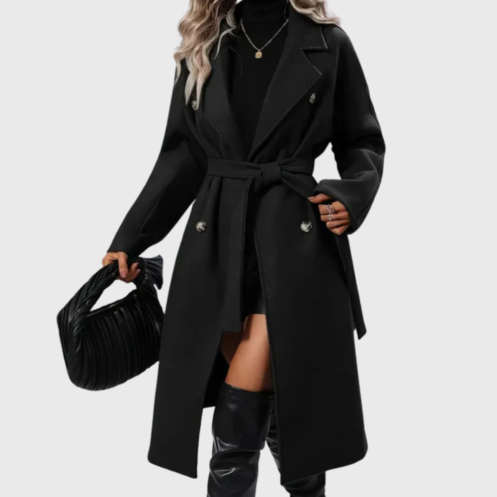 Casaco Trench Longo de Inverno Feminino — Casaco Isolado com Cinto e Mangas Longas