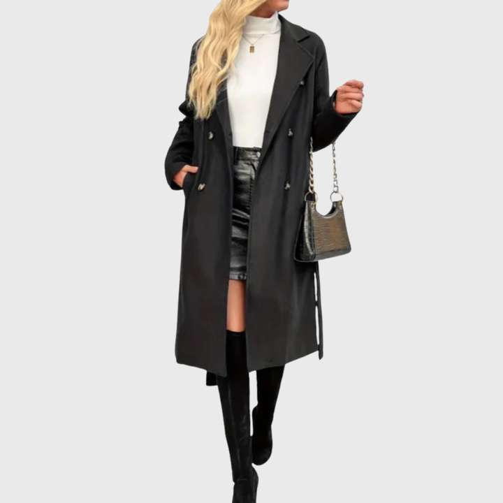 Casaco Trench Longo de Inverno Feminino — Casaco Isolado com Cinto e Mangas Longas