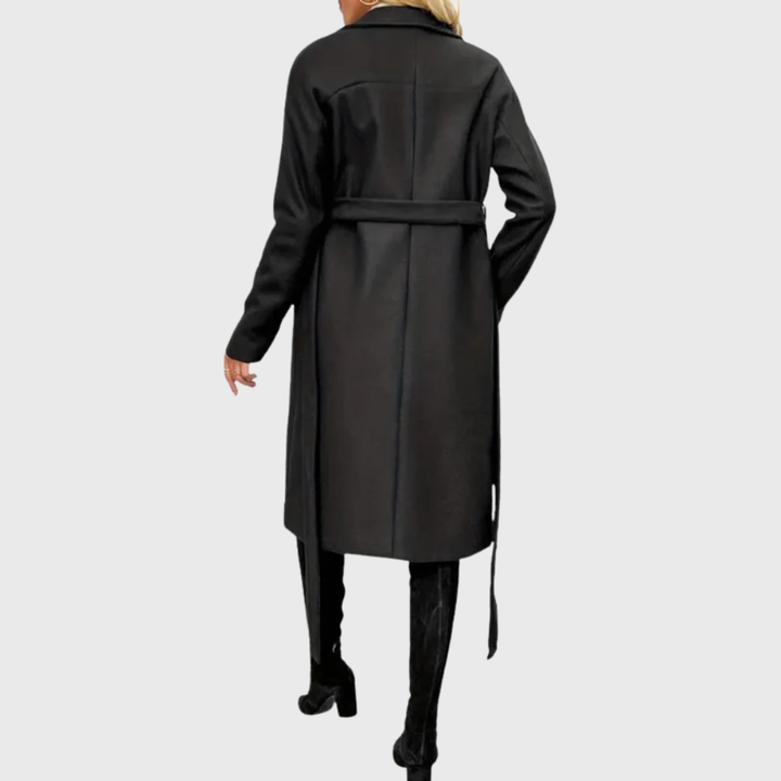 Casaco Trench Longo de Inverno Feminino — Casaco Isolado com Cinto e Mangas Longas