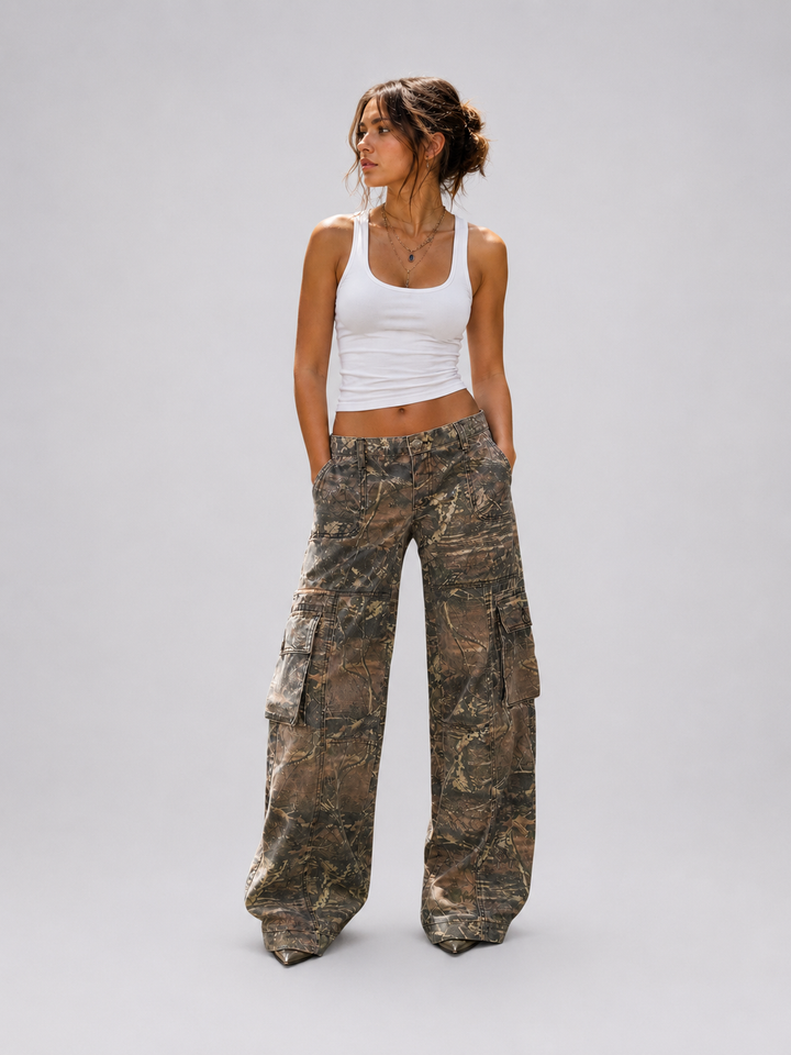 Calças Cargo Camufladas com Bolsos Funcionais