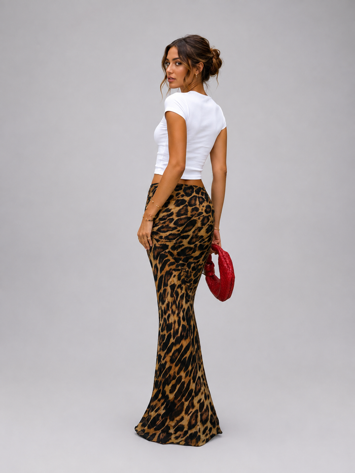 Saia Maxi Justa com Estampa de Leopardo