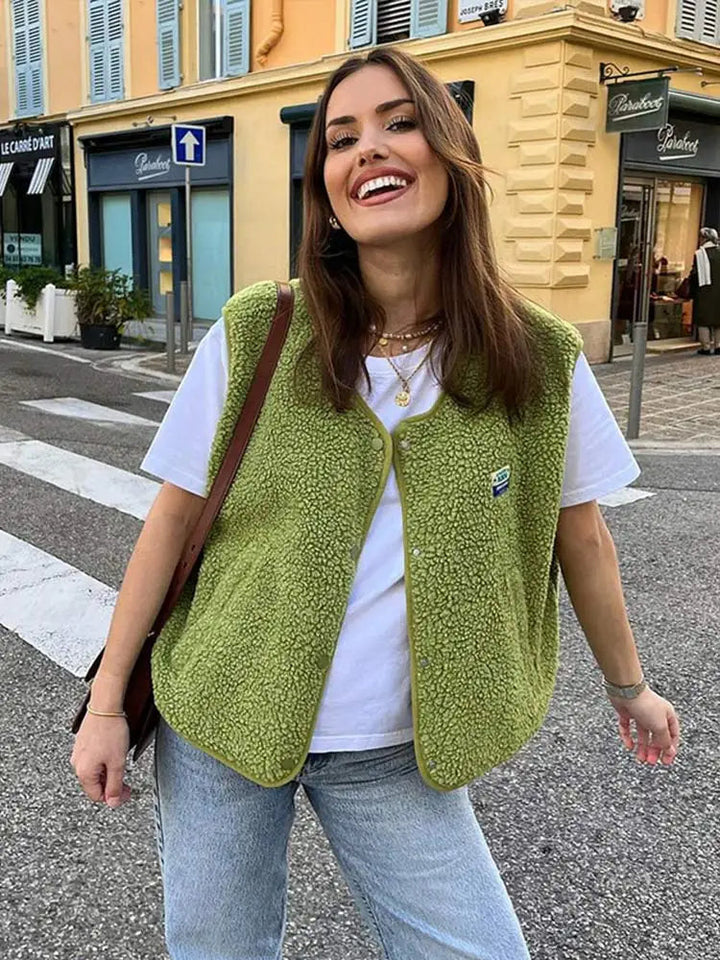Colete Casual de Fleece Feminino