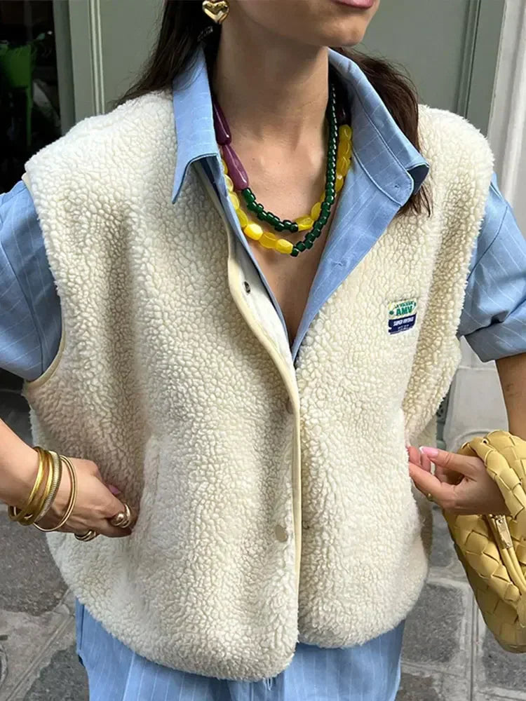 Colete Casual de Fleece Feminino