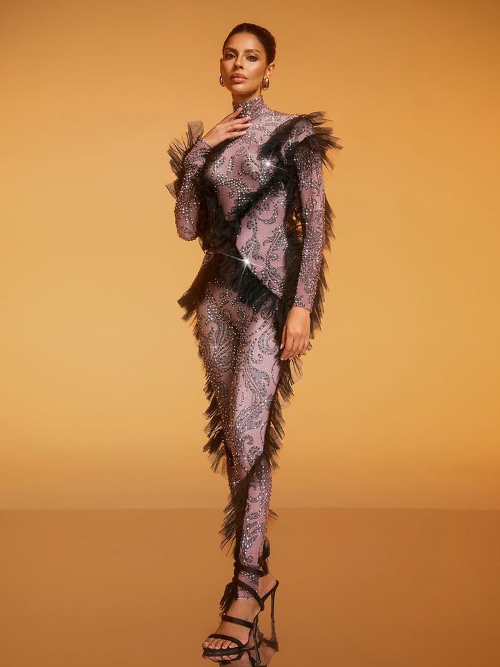 Macacão Dilys com Detalhes em Tulle e Strass