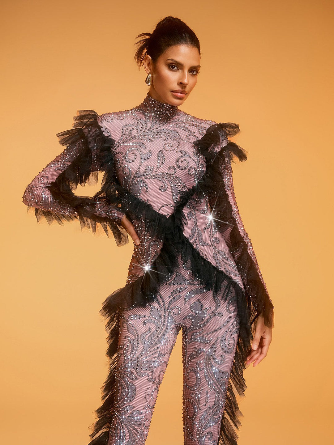 Macacão Dilys com Detalhes em Tulle e Strass