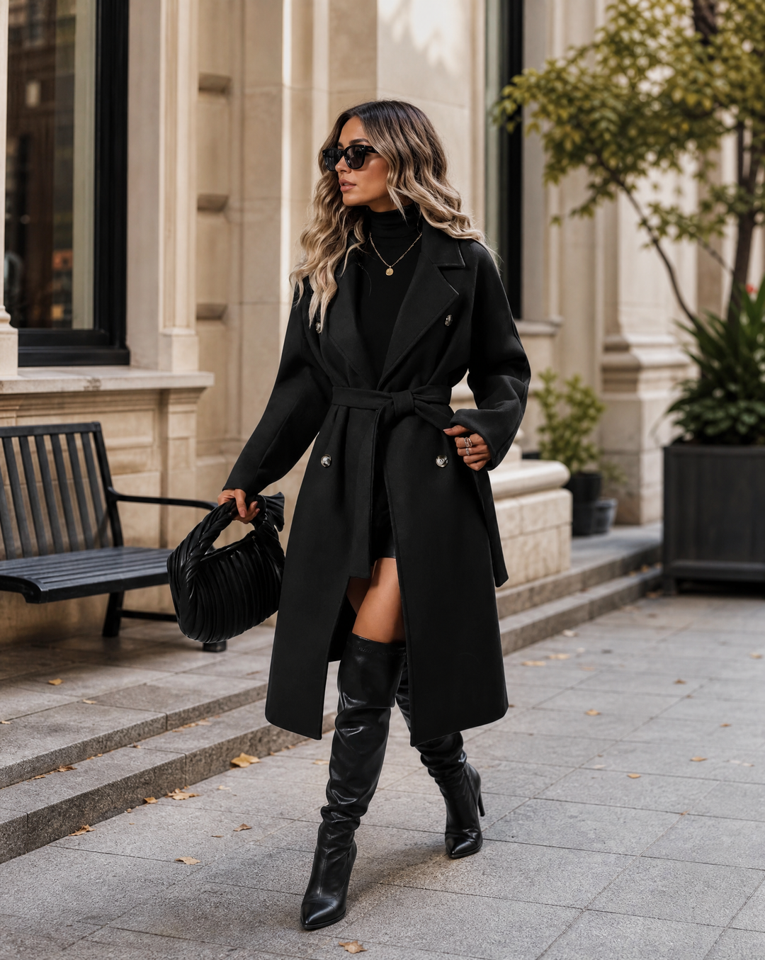 Casaco Trench Longo de Inverno Feminino — Casaco Isolado com Cinto e Mangas Longas