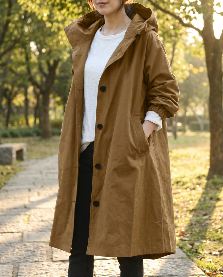 Casaco Trench Longo com Capuz Feminino
