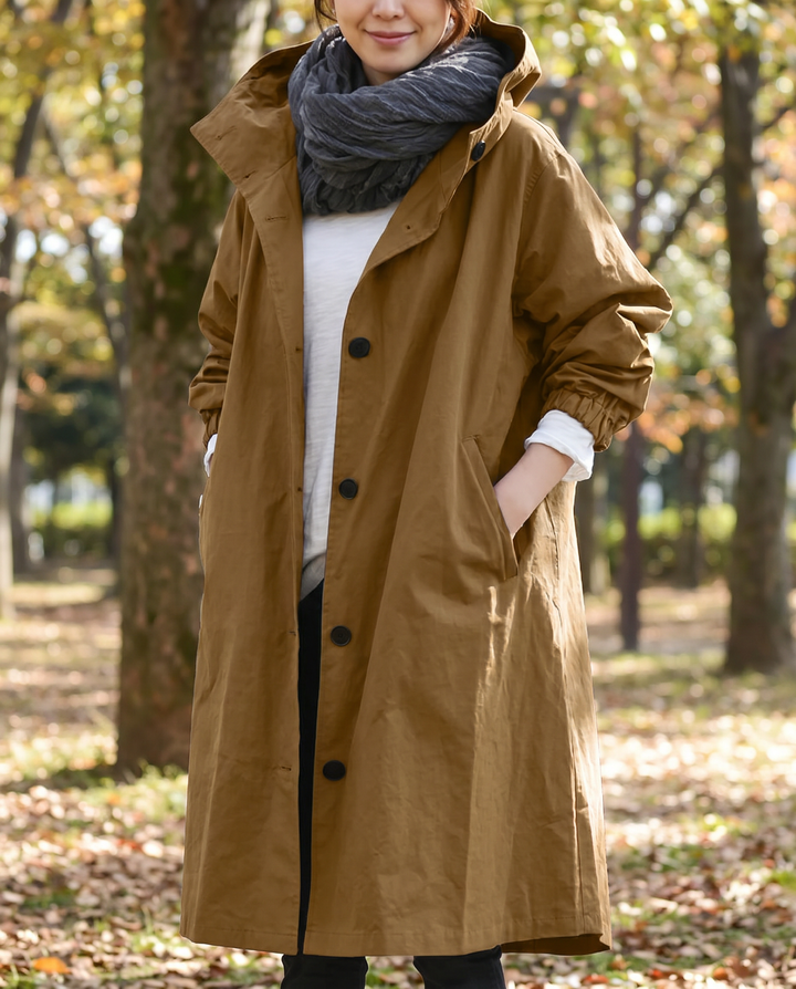 Casaco Trench Longo com Capuz Feminino