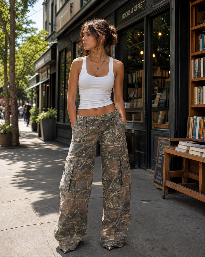 Calças Cargo Camufladas com Bolsos Funcionais