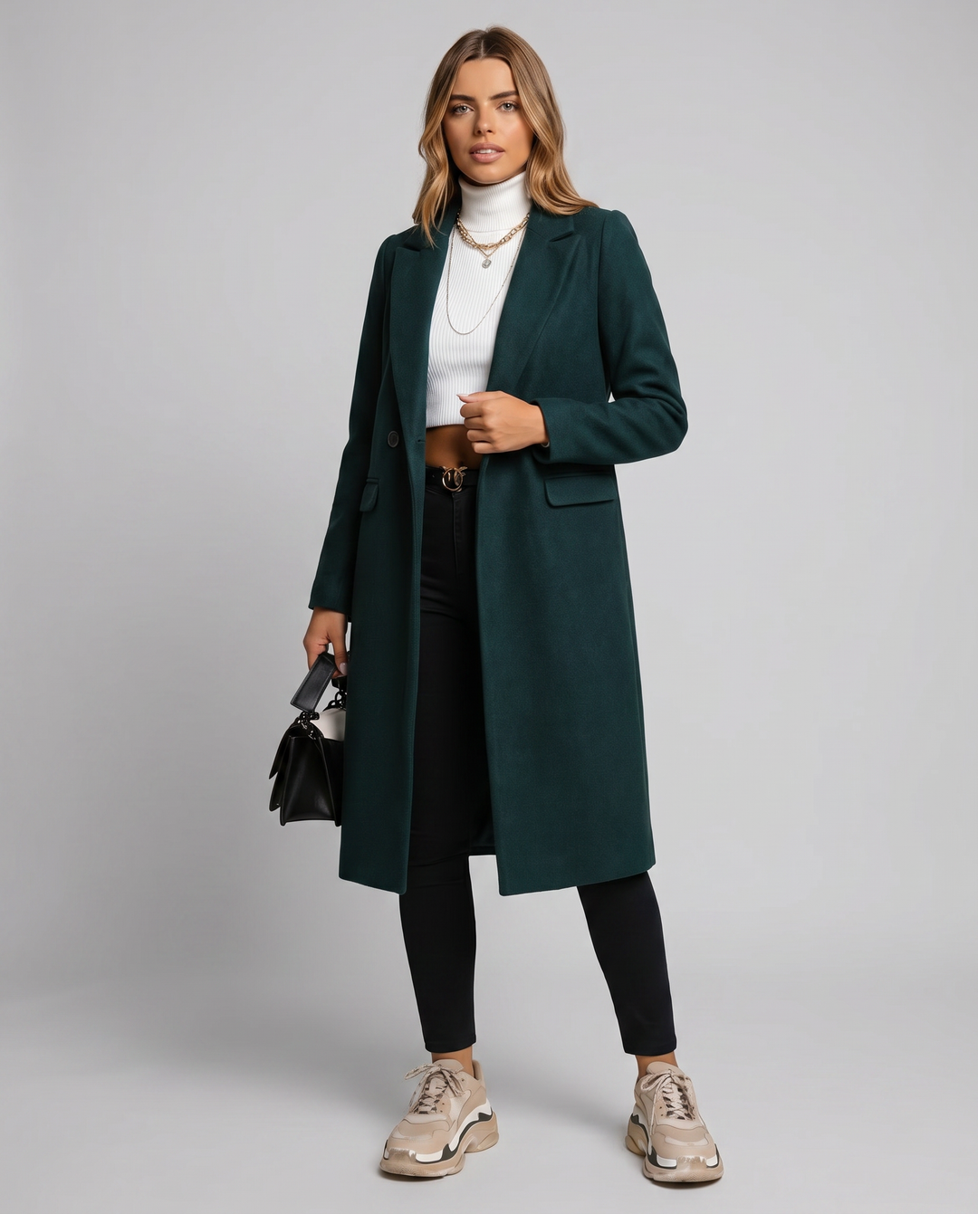 Clássico Trench Coat Curto Feminino com Um Único Botão