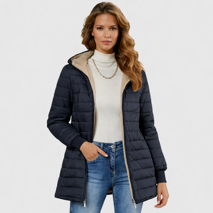 Casaco Feminino de Inverno Forrado em Sherpa — Casaco Insulado com Capuz e Manga Longa