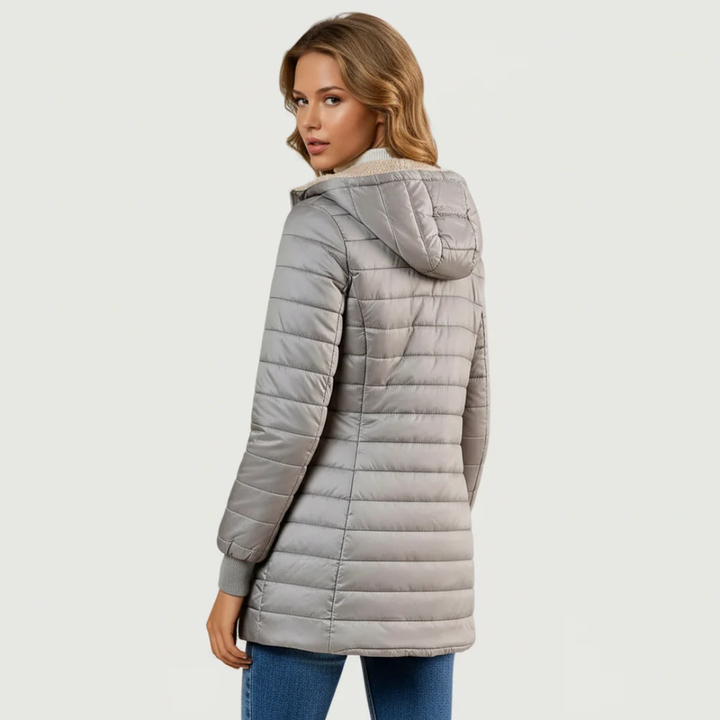 Casaco Feminino de Inverno Forrado em Sherpa — Casaco Insulado com Capuz e Manga Longa