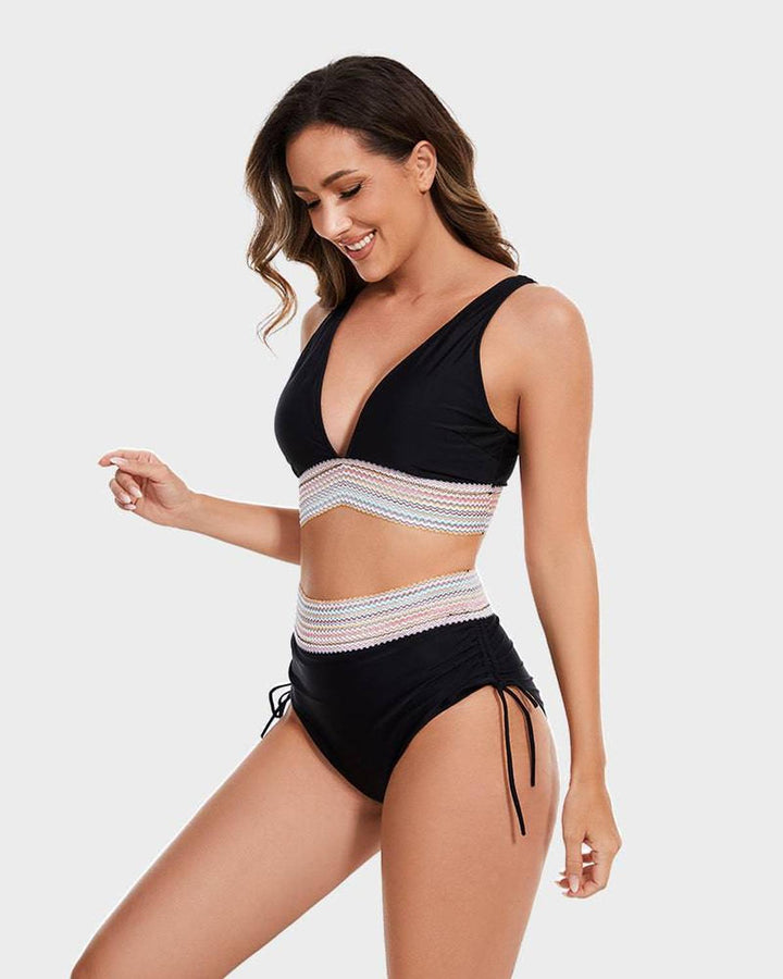 Conjunto de Biquíni de Cintura Alta com Suporte para a Barriga
