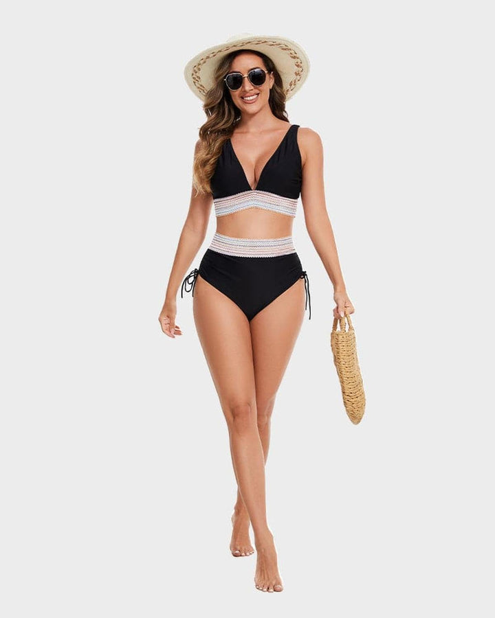 Conjunto de Biquíni de Cintura Alta com Suporte para a Barriga