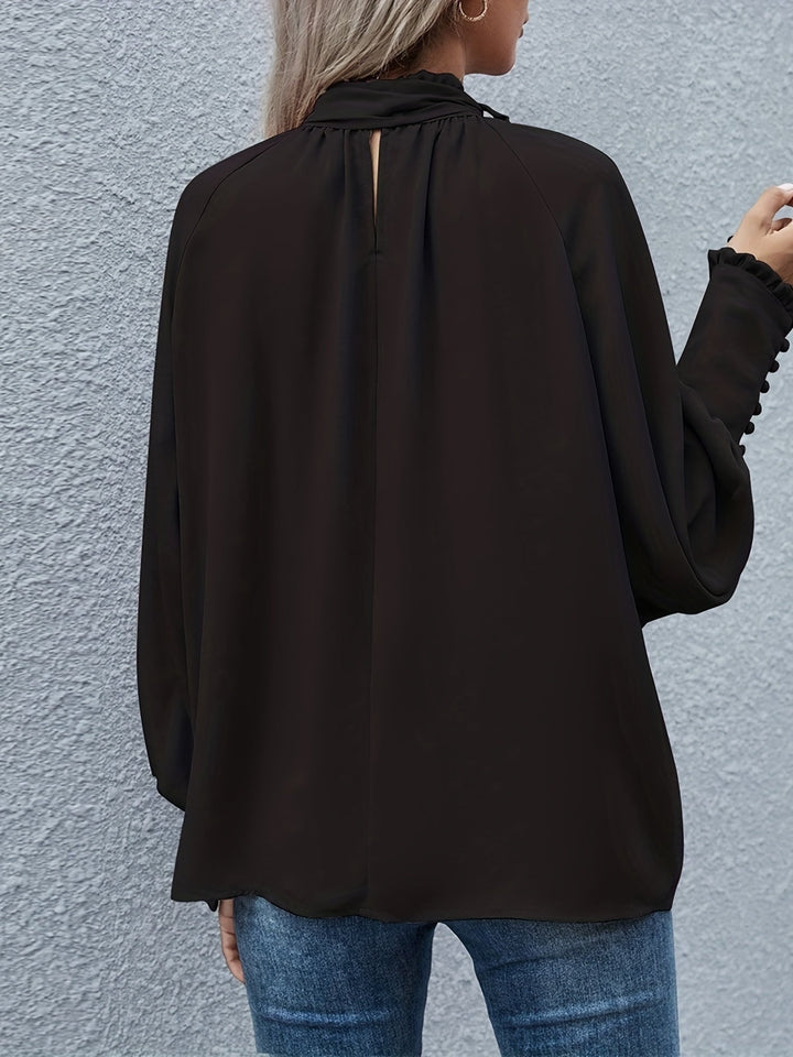Camisa de Manga Longa com Laço no Colarinho