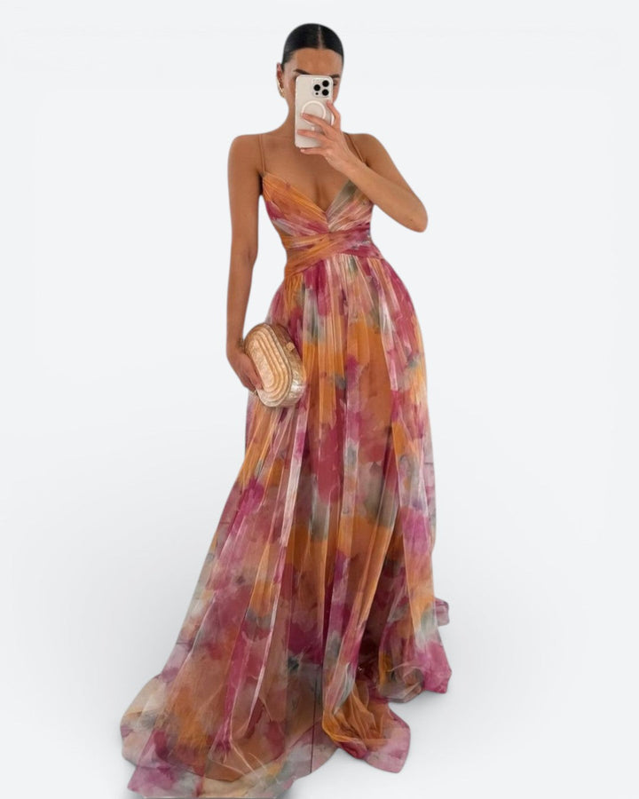 Éléonore | Vestido Longo Floral em Tecido Fluido
