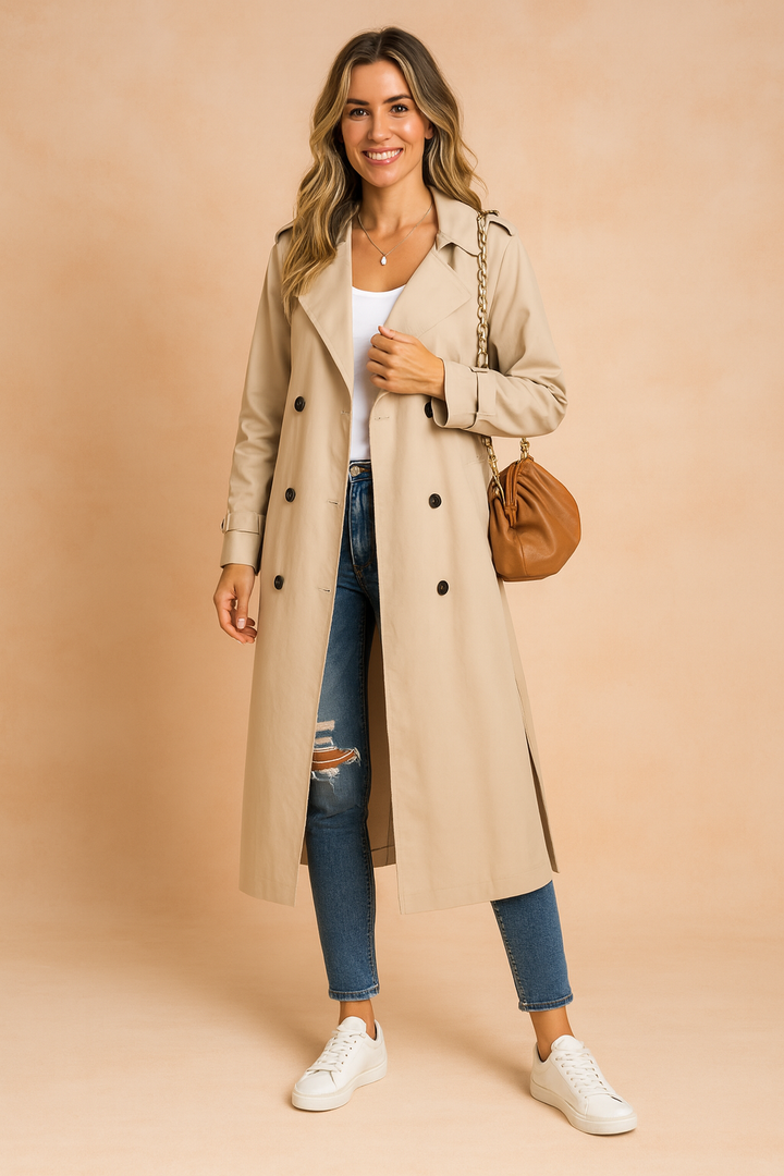 Trench Coat Longo de Dupla Face com Cinto Feminino