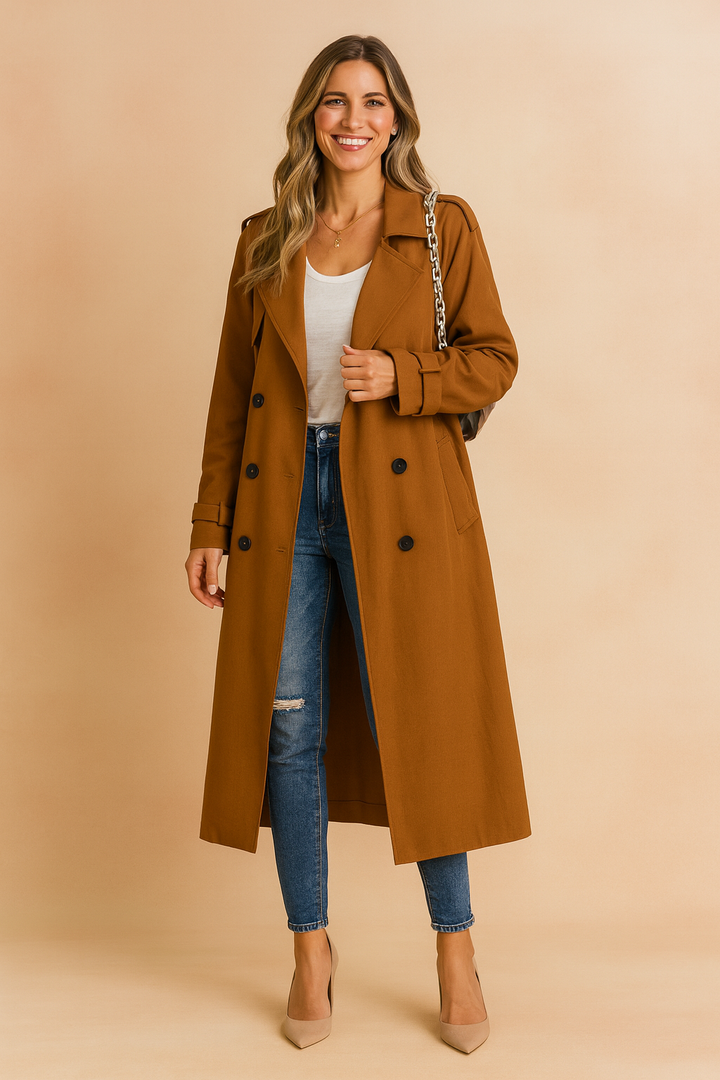 Trench Coat Longo de Dupla Face com Cinto Feminino